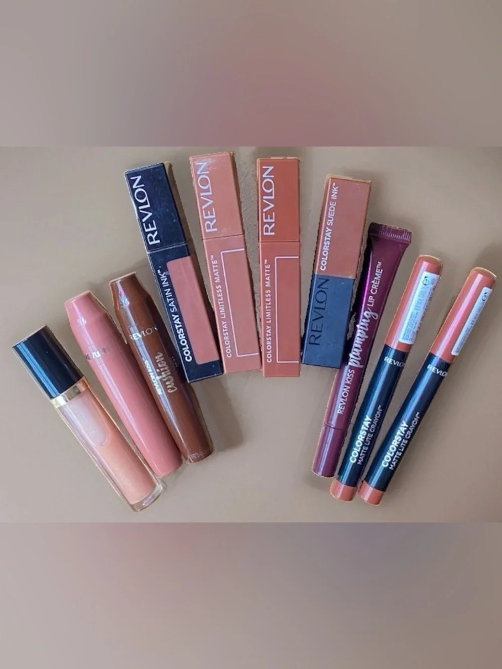 REVLON Multi-Finish 10pc Lipstick Lot Browns/Nudes ~Matte, Gloss, Crayon, Liquid